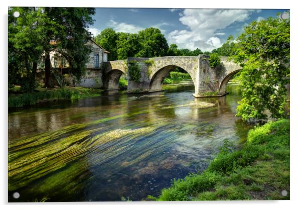 Boudeilles, a bridge on the river Dronne Acrylic by Rob Lester