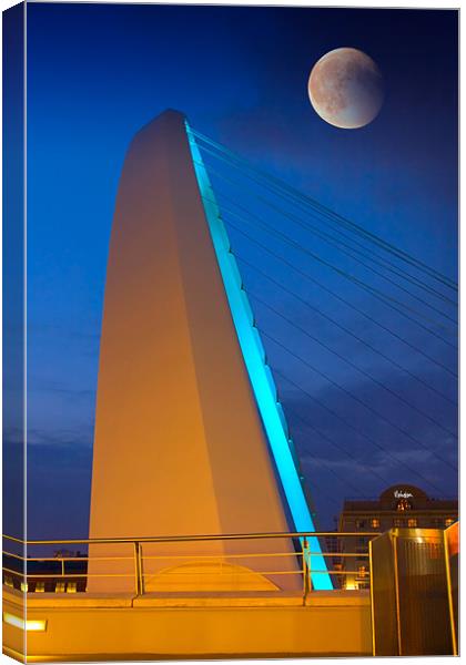 Millennium Bridge with Moon, Gateshead Canvas Print by David Lewins (LRPS)