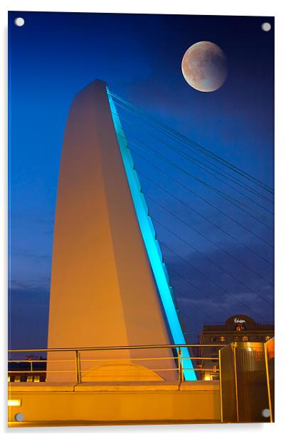 Millennium Bridge with Moon, Gateshead Acrylic by David Lewins (LRPS)