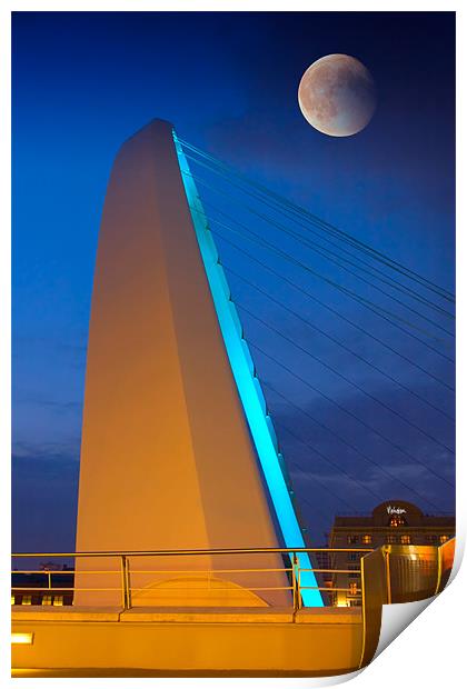 Millennium Bridge with Moon, Gateshead Print by David Lewins (LRPS)