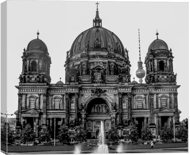 Berlin Cathedral Church, B&W image Canvas Print by Mike Lanning