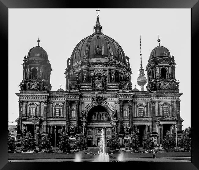 Berlin Cathedral Church, B&W image Framed Print by Mike Lanning
