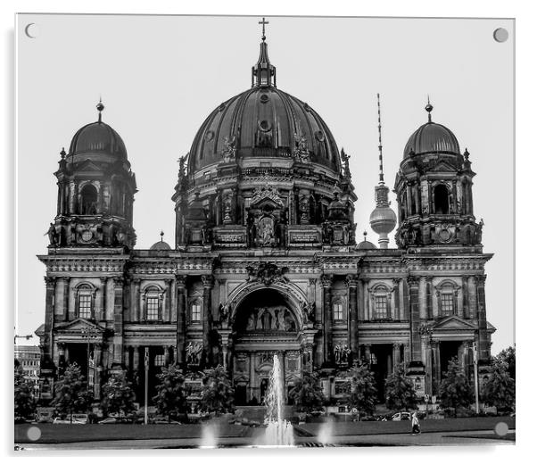 Berlin Cathedral Church, B&W image Acrylic by Mike Lanning