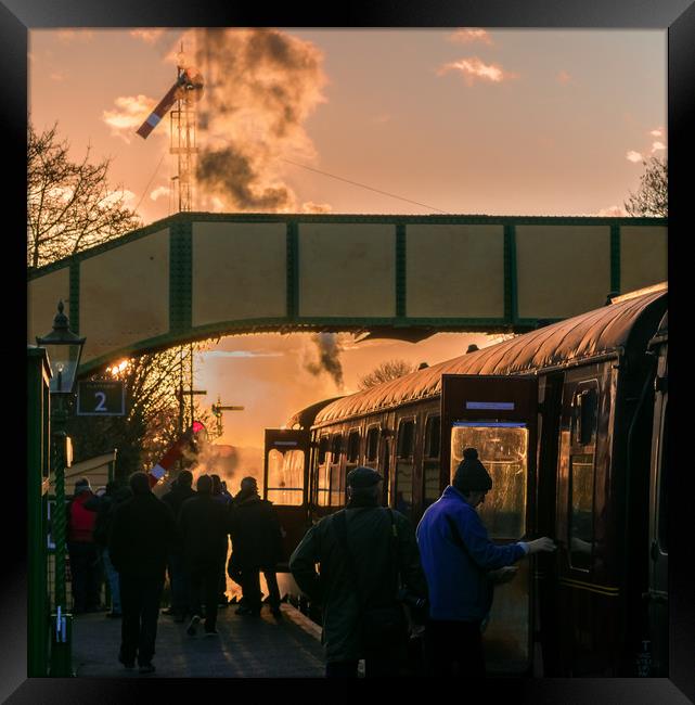 Boarding the Evening Train Framed Print by Mike Lanning
