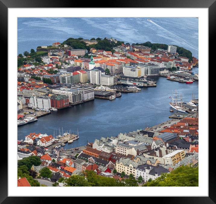 The city of Bergen Norway Framed Mounted Print by Hamperium Photography
