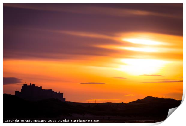 Bamburgh Castle Sunset Print by Andy McGarry
