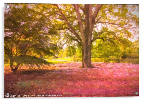 Pink Leaves in a Forest Acrylic by Zahra Majid