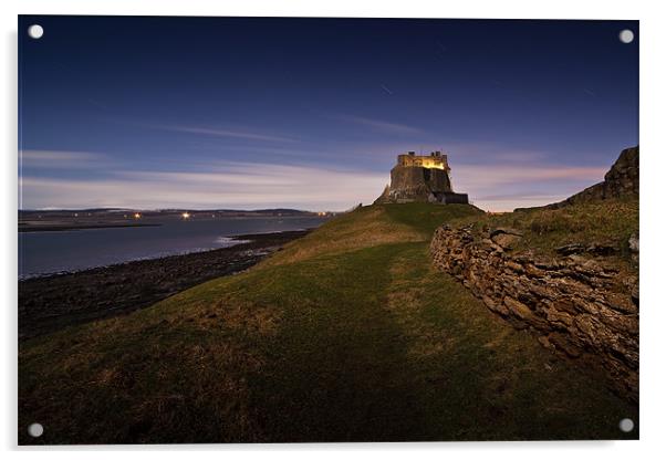 Lindisfarne Castle by Moonlight Acrylic by David Lewins (LRPS)