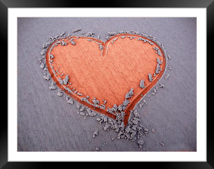 Red Heart in the Sand Framed Mounted Print by samantha bartlett