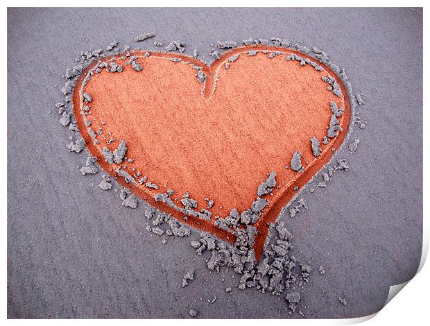 Red Heart in the Sand Print by samantha bartlett