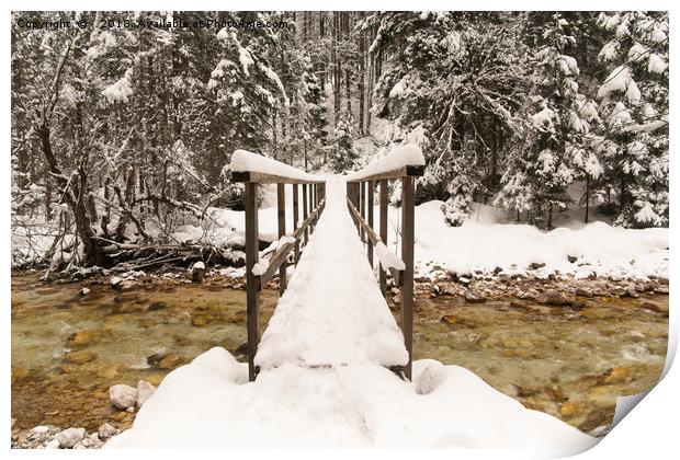 Pericnik Falls Snowy Bridge Print by rawshutterbug 