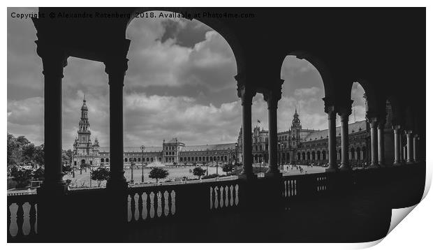 Monochrome Plaza de Espana in Sevilla, Spain Print by Alexandre Rotenberg