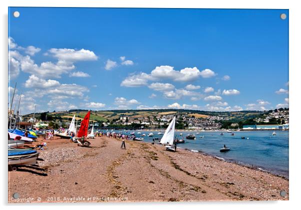 Busy day on Shaldon Beach by The River Teign Acrylic by Rosie Spooner