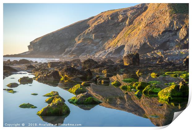 Tregardock Beach Rock reflections in Cornwall Print by KB Photo