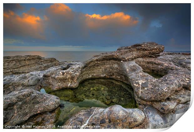 Rockpool, Ogmore by Sea Print by Neil Holman