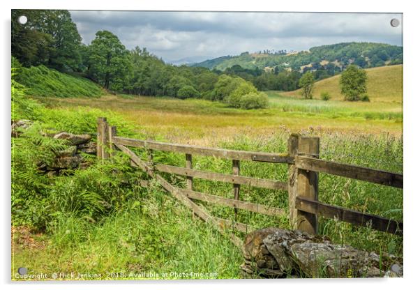 Wooden Gate and Farmland in the Lake District  Acrylic by Nick Jenkins