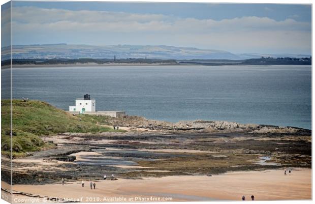 Bamburgh Lighthouse and Beach. Canvas Print by Colin Metcalf