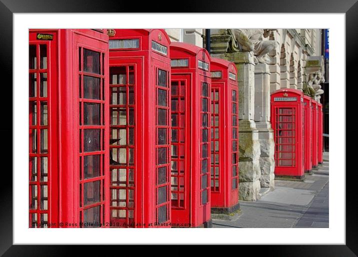 Red Phone Boxes Iconic British Nostalgia Framed Mounted Print by Ross McNeillie