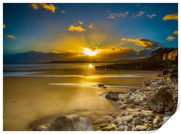 A Winter Sunset at Amroth Beach. Print by Colin Allen