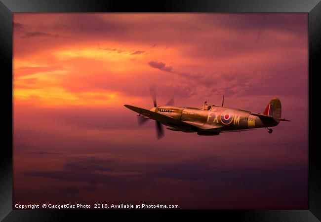 The Kent Spitfire, IXe TA805 in a sunset sky Framed Print by GadgetGaz Photo