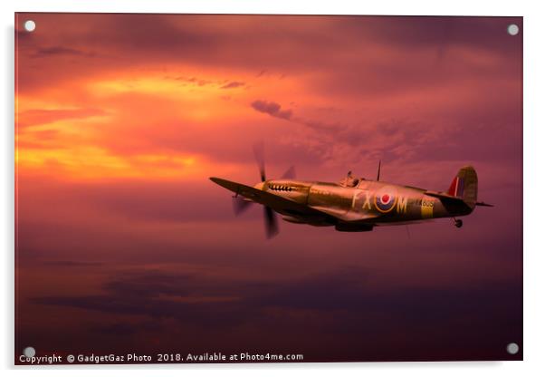 The Kent Spitfire, IXe TA805 in a sunset sky Acrylic by GadgetGaz Photo