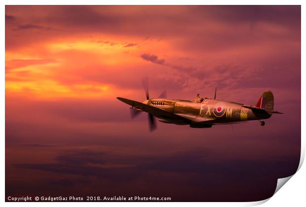 The Kent Spitfire, IXe TA805 in a sunset sky Print by GadgetGaz Photo