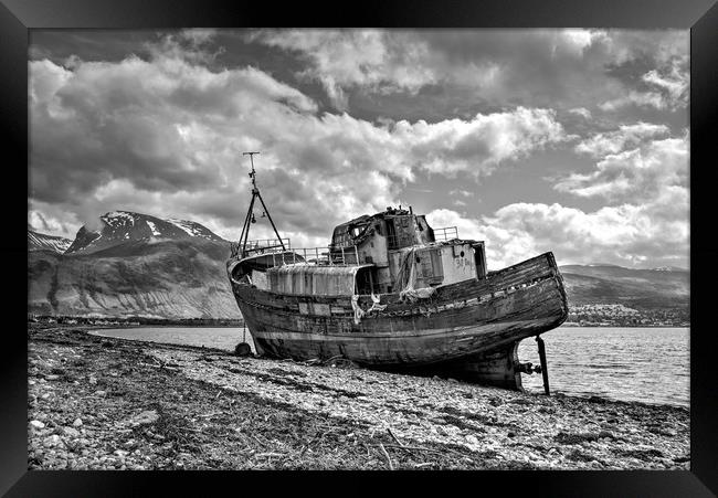 Fishing boat with Ben Nevis in background in Mono Framed Print by JC studios LRPS ARPS