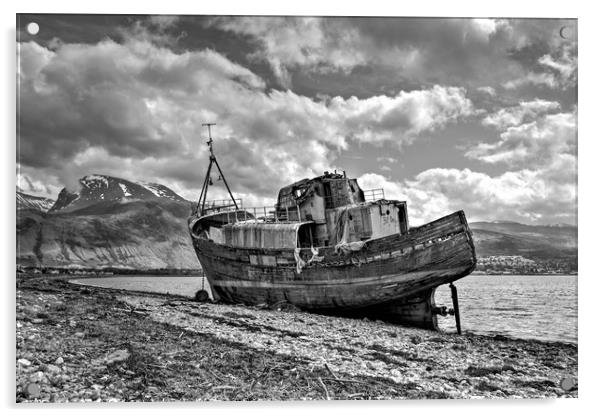 Fishing boat with Ben Nevis in background in Mono Acrylic by JC studios LRPS ARPS