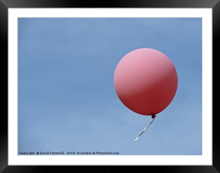 Isolated Pink Helium Balloon Flying with Blue Sky  Framed Mounted Print by David Katrenčík