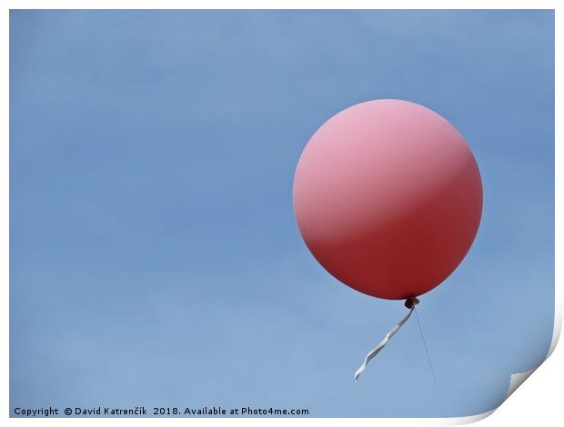 Isolated Pink Helium Balloon Flying with Blue Sky  Print by David Katrenčík