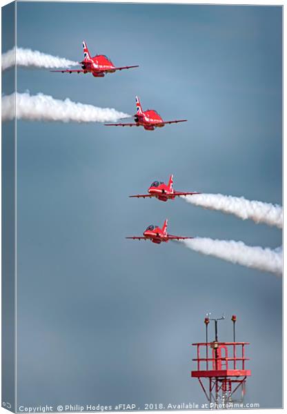 Red Arrows Pairs Crossover 2018 Canvas Print by Philip Hodges aFIAP ,