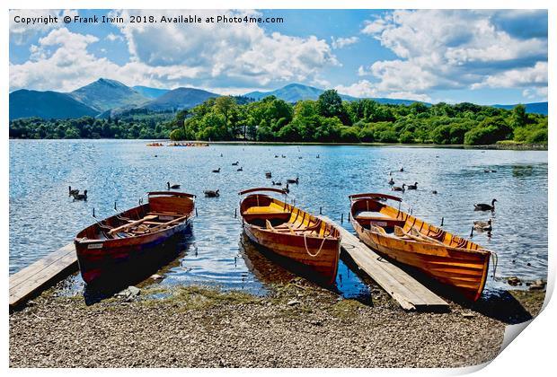 Moored rowing boats on Derwent Water Print by Frank Irwin