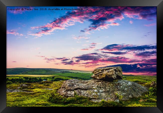  Sunset Over Dartmoor. Framed Print by Tracey Yeo