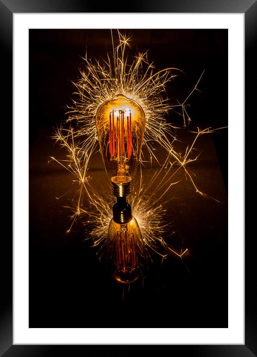 Sparkling Vintage Light Bulb Framed Mounted Print by Kevin Duffy