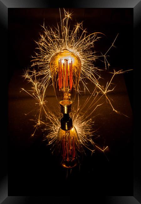 Sparkling Vintage Light Bulb Framed Print by Kevin Duffy