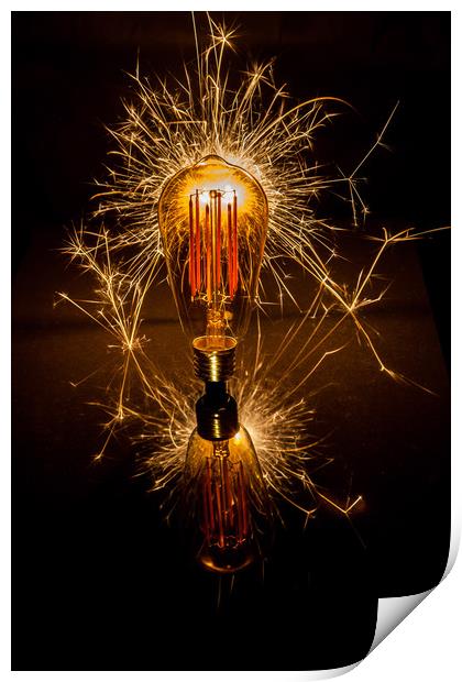 Sparkling Vintage Light Bulb Print by Kevin Duffy