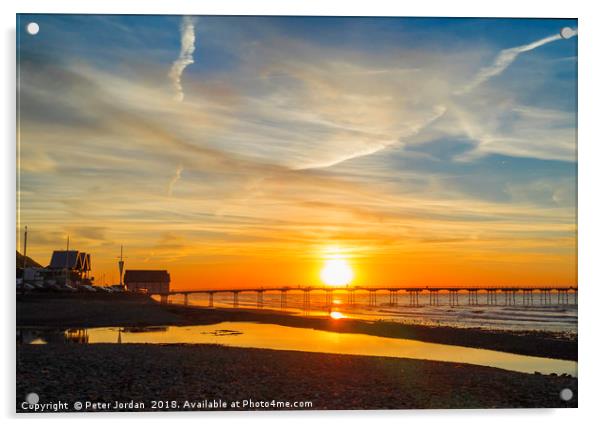 Summer sunset at Saltburn Pier  North Yorkshire Acrylic by Peter Jordan