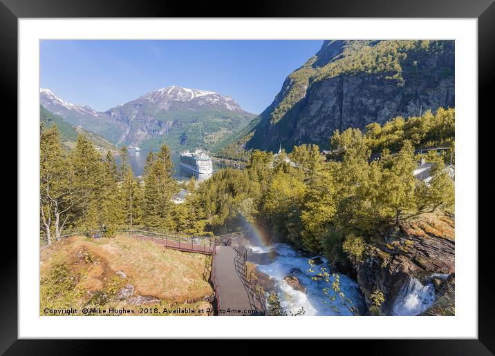 Overlooking waterfalls Rainbow Framed Mounted Print by Mike Hughes