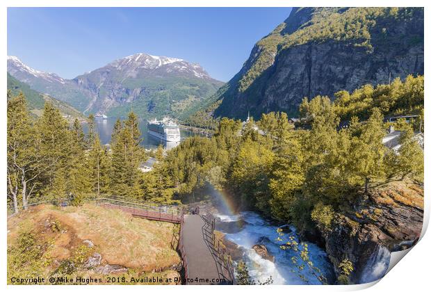 Overlooking waterfalls Rainbow Print by Mike Hughes