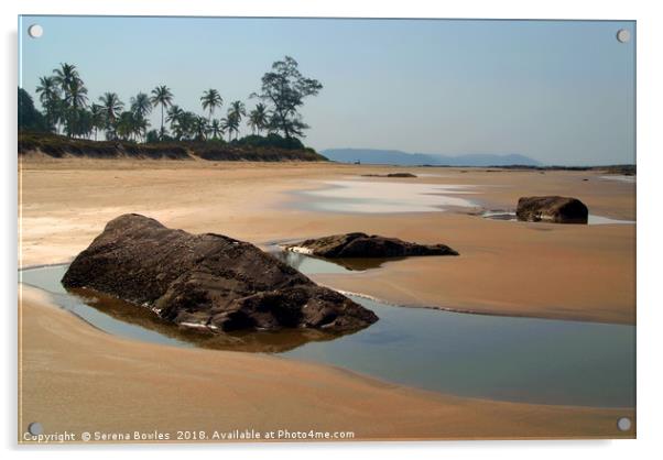 Rocks and Pools on Sandy Beach, Goa Acrylic by Serena Bowles