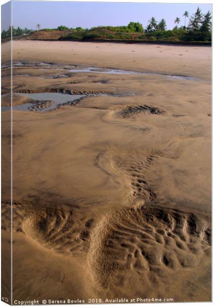 Receding Tide, Wide Sandy Beach, Goa Canvas Print by Serena Bowles