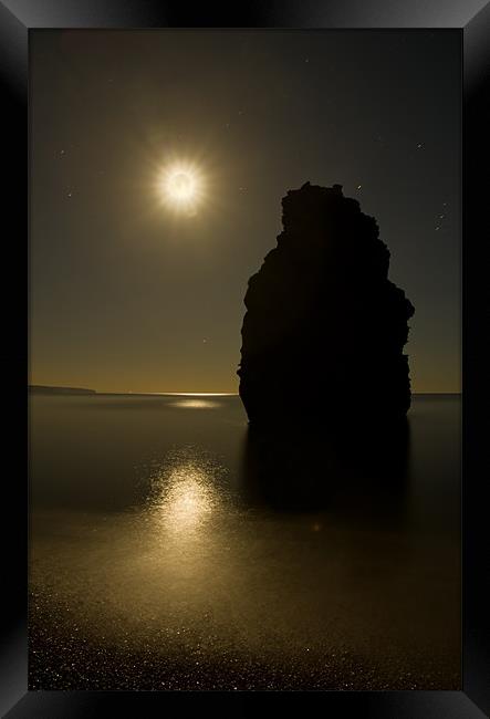 Ladram Bay in moonlight Framed Print by Pete Hemington