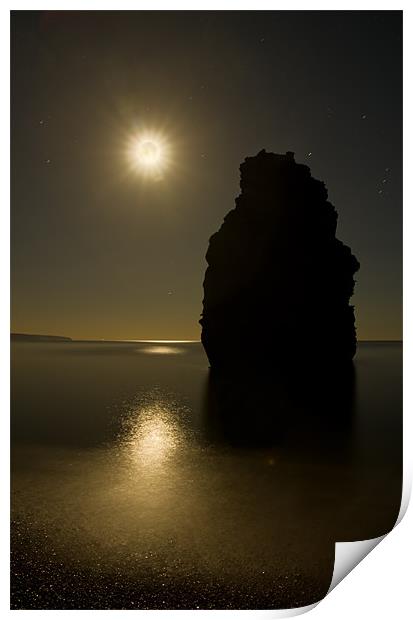 Ladram Bay in moonlight Print by Pete Hemington