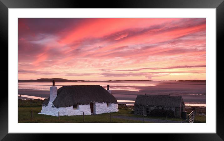 Thatched roof cottage, Solas, North Uist Framed Mounted Print by Gair Brisbane