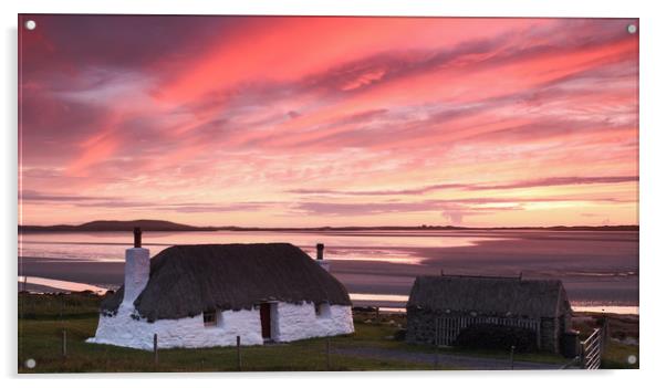 Thatched roof cottage, Solas, North Uist Acrylic by Gair Brisbane