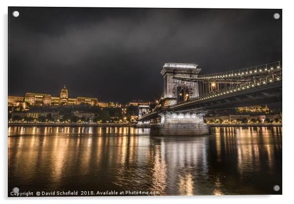 Chain Bridge Budapest Acrylic by David Schofield