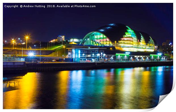 The Sage Gateshead at night. Print by Andrew Nutting