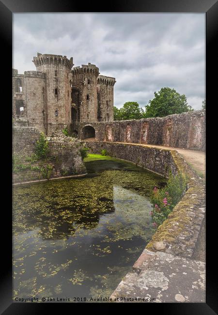 Pathway By The Castle Moat Framed Print by Ian Lewis