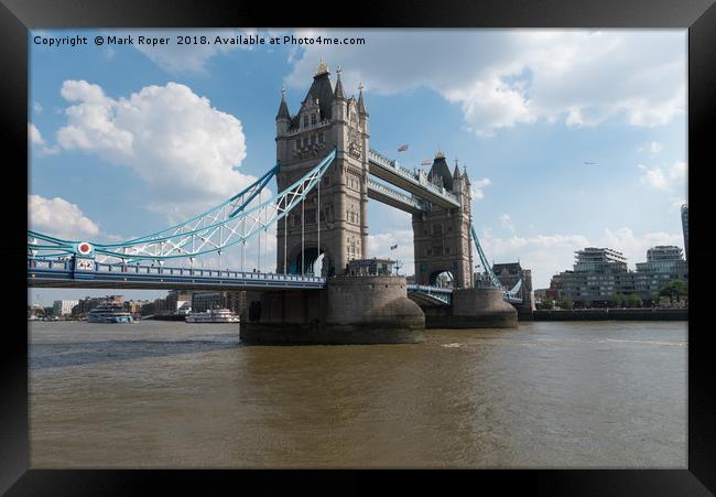 Tower Bridge in London with British and Rainbow fl Framed Print by Mark Roper