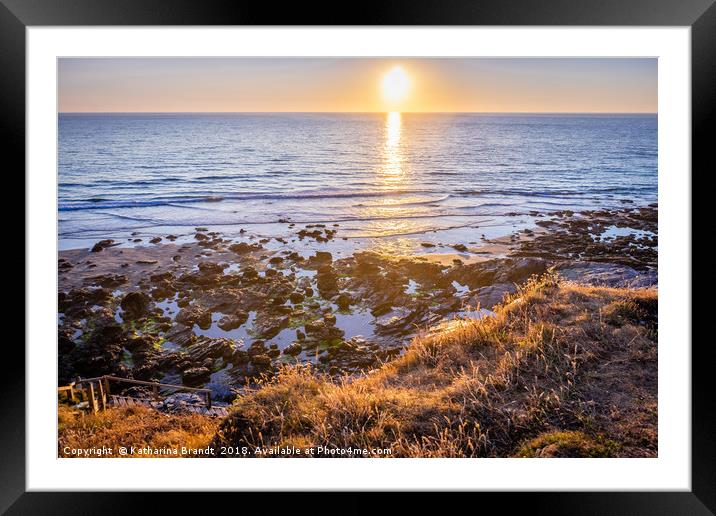 Tregardock Beach sunset in North Cornwall Framed Mounted Print by KB Photo